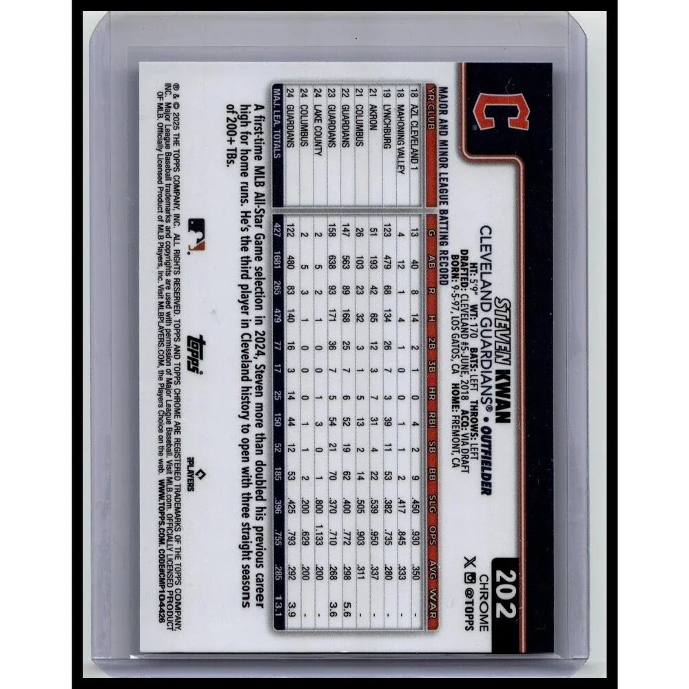 2025 Topps Chrome Steven Kwan #202 Cleveland Guardians Base